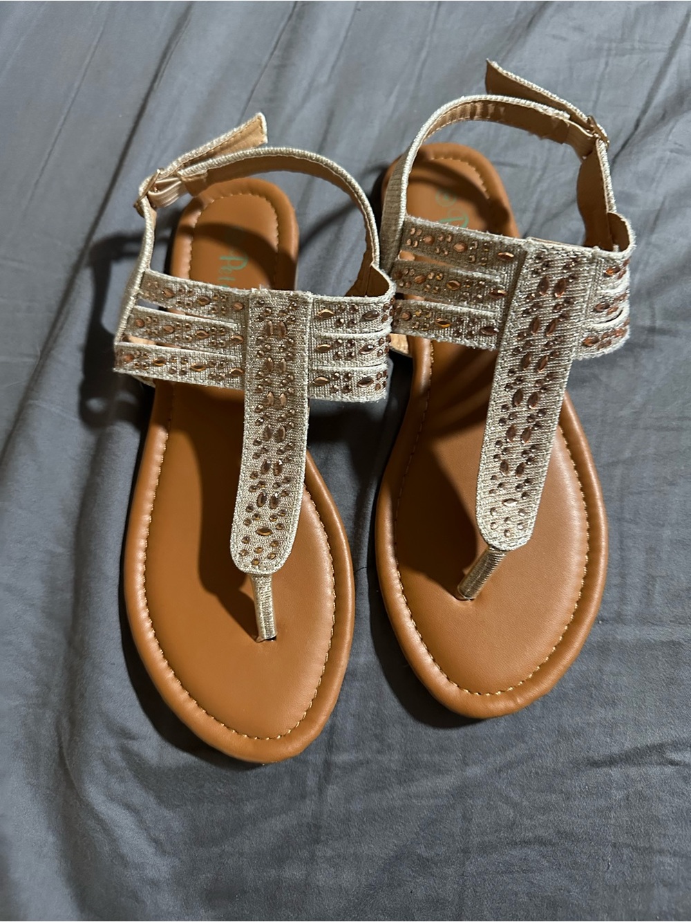 Women's Embellished T‑Strap Sandals - Gold